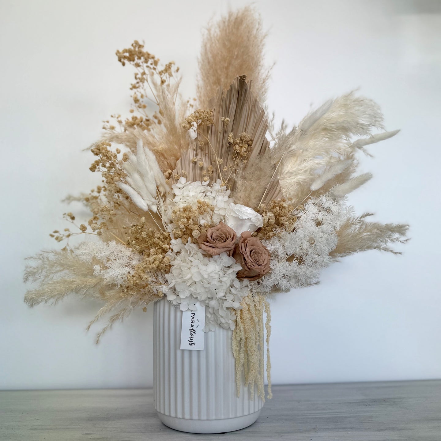 Large cream and beige dried arrangement